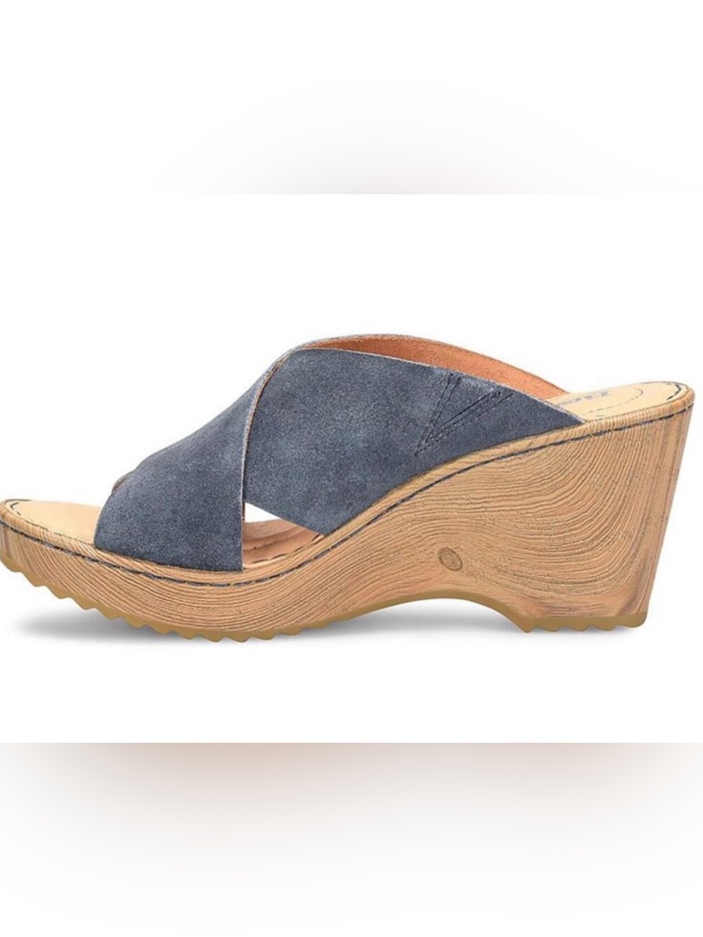 Born Womens Nora Blue Suede Peep-Toe Slip-On Platform Sandals Shoes NWT - Picture 3 of 5